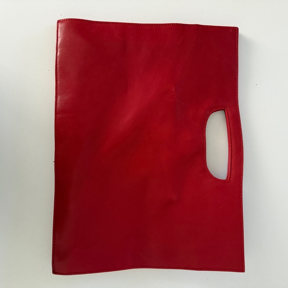 J Crew Red Leather Cutout Handle Women’s Clutch